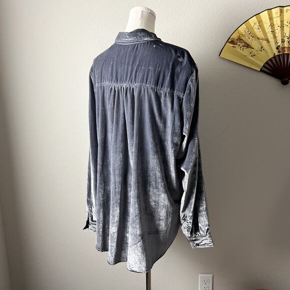 pilcro anthropologie hadley purple relaxed velvet buttondown shirt blouse - Picture 3 of 10
